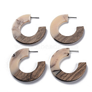 Opaque Resin & Walnut Wood Stud Earrings, with 304 Stainless Steel Pin, Donut, Moccasin, 38.5x38.5mm, Pin: 0.8mm(EJEW-T010-02)