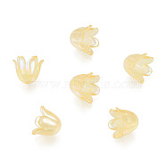 6-Petal Imitation Jelly Acrylic Bead Caps, AB Color Plated, Flower, Gold, 11.5x10.5x8.5mm, Hole: 1.4mm, about 2100pcs/500g(JACR-T002-02J)