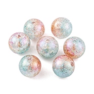 UV Plating Rainbow Iridescent Two Tone Acrylic Beads, Crackle Style, Round, Pale Turquoise, 15.5mm, Hole: 2.7mm(PACR-C009-04G)