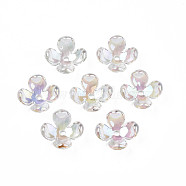 Transparent Acrylic Bead Caps, AB Color Plated, 4-Petal, Flower, Clear, 12x12x4.5mm, Hole: 1.4mm(TACR-Q273-03)