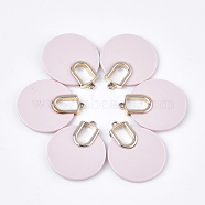 Opaque Acrylic Pendants, with Alloy Findings, Flat Round, Light Gold, Misty Rose, 38.5x33x4.5mm, Hole: 2mm(MACR-T031-08C)