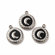 304 Stainless Steel Pendants, with Acrylic, Flat Round with Moon, Stainless Steel Color, 16x13x3mm, Hole: 1.6mm(STAS-A076-12P)
