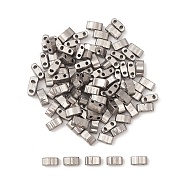 Metallic Colours Glass Seed Beads, 2-Hole, Rectangle, Gunmetal Plated, 4.5~5.5x2x2~2.5mm, Hole: 0.5~0.8mm(SEED-YW0002-36B)