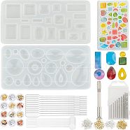 Olycraft DIY Epoxy Resin Crafts, with Silicone Pendant & Cabochon & Mixed Shape Molds, UV Gel Nail Art Tinfoil, Disposable Plastic Transfer Pipettes, Disposable Latex Finger Cots, Golden & Silver(DIY-OC0003-50)