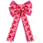 Heart Pattern Polyester Bowknots, with Iron Twist Wire, for Valentine's Day, Flamingo, 470x280x39mm(DIY-WH0308-381A)