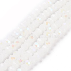 Electroplate Glass Beads Strands, Imitation Jade Beads, Half Plated, Rainbow Plated, Faceted, Rondelle, White, 3x2mm, Hole: 0.8mm, about 165~169pcs/strand, 15~16 inch(38~40cm)(EGLA-A034-J2mm-L08)