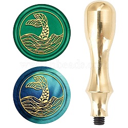 DIY Scrapbook, Brass Wax Seal Stamp and Handle Sets, Fish Pattern, Golden, 87x20mm, Stamp: 2.55cm(AJEW-WH0105-09V)