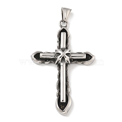 304 Stainless Steel Big Pendants, Cross Charm, Antique Silver, 64x41x9.5mm, Hole: 7.8mm(STAS-Z097-13AS-06)