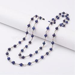 Two Tiered Lapis Lazuli Beaded Necklaces, Double Layer Necklaces, with Iron Finding, Platinum, 47.2 inch(120cm)(NJEW-JN01894-02)