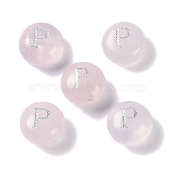 Natural Rose Quartz Beads, Rondelle with Letter, Letter P, 8.5~9x5~5.5mm, Hole: 1.2mm(G-L524-20P-01)