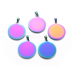 Ion Plating(IP) 304 Stainless Steel Pendants, Flat Round, Stamping Blank Tag, Rainbow Color, 32x30x1mm, Hole: 3x7mm(STAS-F211-17)