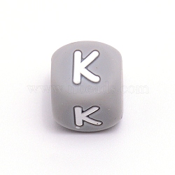 Silicone Alphabet Beads for Bracelet or Necklace Making, Letter Style, Gray Cube, Letter.K, 12x12x12mm, Hole: 3mm(SIL-TAC001-01A-K)