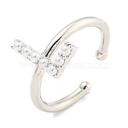 Rack Plating Brass Open Cuff Rings for Women, with ABS Imitation Pearl, Cadmium Free & Lead Free, Long-Lasting Plated, Letter, Letter L, Inner Diameter: 17mm, Letter L: 11.5x7mm(RJEW-F162-01P-L)