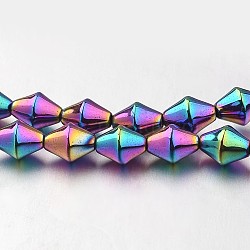 Electroplate Non-magnetic Synthetic Hematite Bead Strands, Bicone, Multi-color Plated, 5.5x4mm, Hole: 1mm, about 72pcs/strand, 15.7 inch(G-F300-32-02)