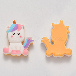 Resin Cabochons, Unicorn, Colorful, 30~31.5x22.5~24.5x6~6.5mm(CRES-N023-23B-01)