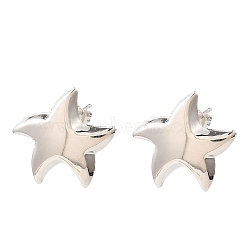 Star Brass Stud Earrings, Long-Lasting Plated, Lead Free & Cadmium Free, Platinum, 21x23mm, Pin: 12x0.8mm(EJEW-L270-25P)