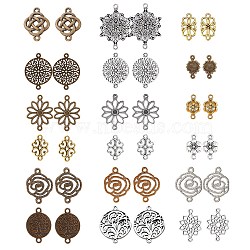 72Pcs 18 Styles Tibetan Style Alloy Connector Charms, Mixed Shapes, Mixed Color, 16.5~40x10~28x1mm, Hole: 1~2.5mm, 4pcs/style(FIND-SC0003-34)