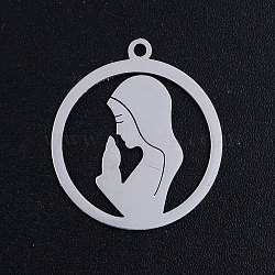 201 Stainless Steel Pendants, Virgin Mary, Stainless Steel Color, 22.5x20x1mm, Hole: 1.5mm(STAS-S105-JN383-1-20)