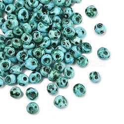 Picasso Glass Seed Beads, Round Hole, Teardrop, Teal, 5x4.5x4mm, Hole: 1.4mm, 120pcs/set(SEED-Q038-03D)