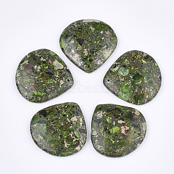 Synthetic Gold Line Regalite/Imperial Jasper/Sea Sediment Jasper Pendants, Dyed, teardrop, Lime Green, 40.5x40.5x7mm, Hole: 1.2mm(G-S329-042B)