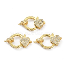 Brass Clear Cubic Zirconia Lobster Claw Clasps, with Bail Beads/Tube Bails, Long-Lasting Plated, Heart, Real 18K Gold Plated, 22x15x5mm, Hole: 1.4mm(KK-B046-03G)