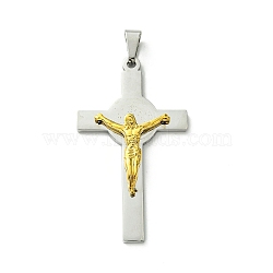 Vacuum Plating 304 Stainless Steel Pendants, Crucifix Cross Charm, Golden & Stainless Steel Color, 5.5x31.5x6mm, Hole: 9.5x4.5mm(STAS-H192-06B-GP)