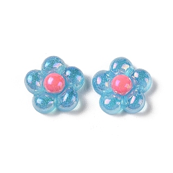 Glitter Plated Resin Cabochons, Flower, Sky Blue, 20x20x8mm(RESI-H163-06A)