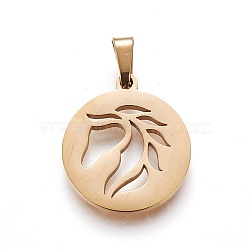 304 Stainless Steel Pendants, Flat Round with Horse, Golden, 19~20x16~17x1.5mm, Hole: 5x2.5mm(STAS-P234-32G)