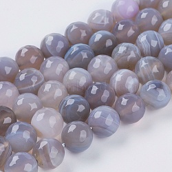 Natural Striped Agate/Banded Agate Beads Strands, Faceted, Round, Gainsboro, 10mm, Hole: 1.2mm(G-G581-10mm-09)