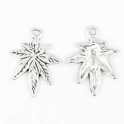 Tibetan Style Alloy Pendants, Pot Leaf/Hemp Leaf Shape, Weed Charms, Cadmium Free & Nickel Free & Lead Free, Antique Silver, 21x15.5x2mm, Hole: 2mm(LF1374Y-NF)