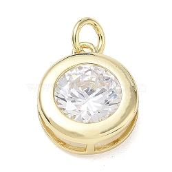 Brass Pave Clear Cubic Zirconia Pendants, Flat Round Charms, Single Stone Charms, Long-Lasting Plated, Rack Plating, Lead Free & Cadmium Free, Real 18K Gold Plated, 17x14x6mm, Hole: 4mm(KK-CBA56EF-36C-G)