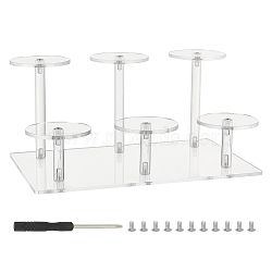 2-Tier Round Transparent Acrylic Toys Action Figures Display Riser Stands, 6-Slot Minifigures Doll Favor Goods Storage Organizer Holder, Clear, 22x13.8x10.5cm(ODIS-WH0030-24A)
