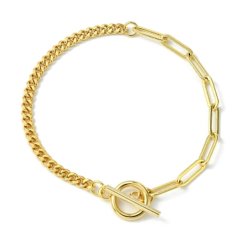 Brass Curb & Paperclip Chain Bracelet with Toggle Clasps, Golden, 7-1/2 inch(19cm)