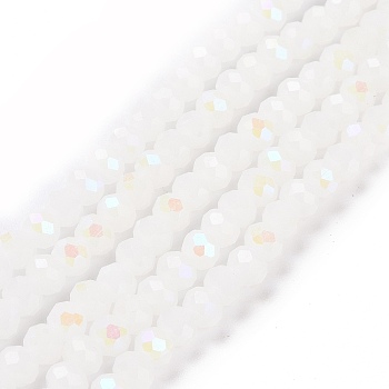Electroplate Glass Beads Strands, Imitation Jade Beads, Half Plated, Rainbow Plated, Faceted, Rondelle, White, 3x2mm, Hole: 0.8mm, about 145~150pcs/strand, 34~35cm