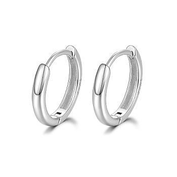 Rhodium Plated 925 Sterling Silver Huggie Hoop Earrings, Round Ring, with S925 Stamp, for Women, Platinum, 10mm