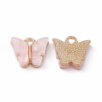 Acrylic Charms, with Light Gold Tone Alloy Finding, Butterfly Charm, Pink, 13x14x3mm, Hole: 2mm