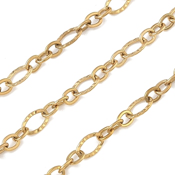304 Stainless Steel Link Chains, Textured Oval, Soldered, with Spool, Ion Plating(IP), Golden, 7.5x5x0.5mm & 5x4x0.5mm