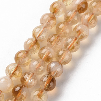 Natural Citrine Beads Strands, Round, 6mm, Hole: 0.7mm, about 63~64pcs/strand, 15.35 inch(39cm)