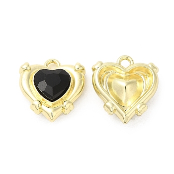 Alloy Pendant, with Black Glass, Cadmium Free & Nickel Free & Lead Free, Heart Charms, Golden, 17x15.5x6mm, Hole: 1.8mm