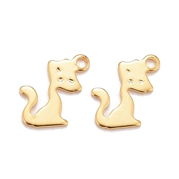 201 Stainless Steel Charms, Cat, Real 24k Gold Plated, 13.5x8.5x0.8mm, Hole: 1.2mm