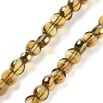 Electroplate Glass Beads Strands, Faceted, Flat Round, Gold, 4.5x3mm, Hole: 0.8mm, about 70pcs/strand, 11.38 inch(28.9cm)