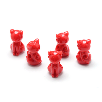 Opaque Acrylic Kitten Beads, Cat, Red, 14.5x8.5x9.5mm, Hole: 2.5mm, about 860pcs/500g