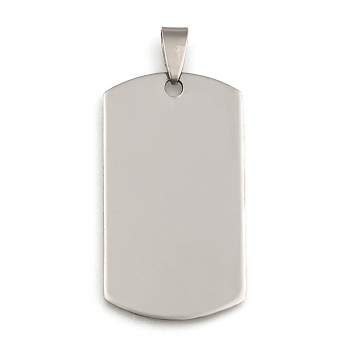 201 Stainless Steel Rounded Rectangle Stamping Blank Tag Pendants, for Necklace Men Jewelry Making, with Snap on Bails, Stainless Steel Color, 43x24x1mm, Hole: 3mm