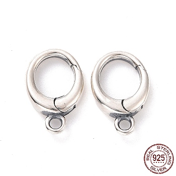 925 Sterling Silver Spring Gate Clasps, Oval, Antique Silver, 12x8x2.5mm, Hole: 1.4mm, Inner Diameter: 6x5mm