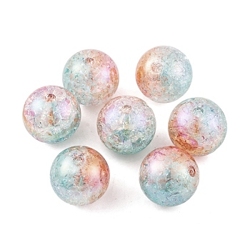 UV Plating Rainbow Iridescent Two Tone Acrylic Beads, Crackle Style, Round, Pale Turquoise, 15.5mm, Hole: 2.7mm