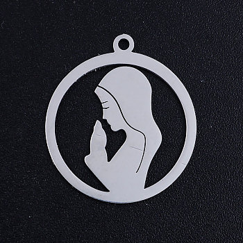 201 Stainless Steel Pendants, Virgin Mary, Stainless Steel Color, 22.5x20x1mm, Hole: 1.5mm