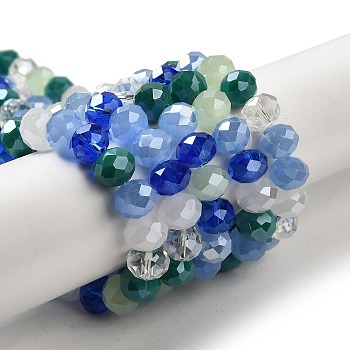 Glass Beads Strands, Faceted, Rondelle, Light Blue, 10x8mm, Hole: 1mm, about 63~65pcs/strand, 19.2~20 inch(48~50cm)