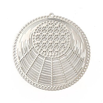 Rack Plating Brass Filigree Pendants, Long-Lasting Plated, Flat Round with Flower, Platinum, 31x30x0.3mm, Hole: 0.9mm