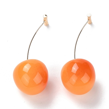 Lifelike Cherry Dangle Stud Earrings, Cute Fruit Drop Earrings for Girl Women, Light Gold, Orange, 56mm, Pin: 0.6mm