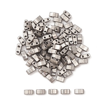 Metallic Colours Glass Seed Beads, 2-Hole, Rectangle, Gunmetal Plated, 4.5~5.5x2x2~2.5mm, Hole: 0.5~0.8mm